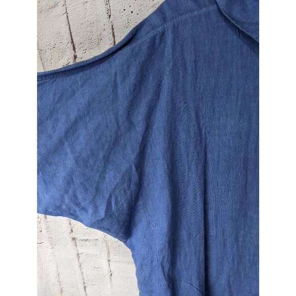 LUUKAA Blue Linen Blouse Shirt Women's Size 8 Button Up Long sleeve Blouse Tunic - Picture 4 of 11